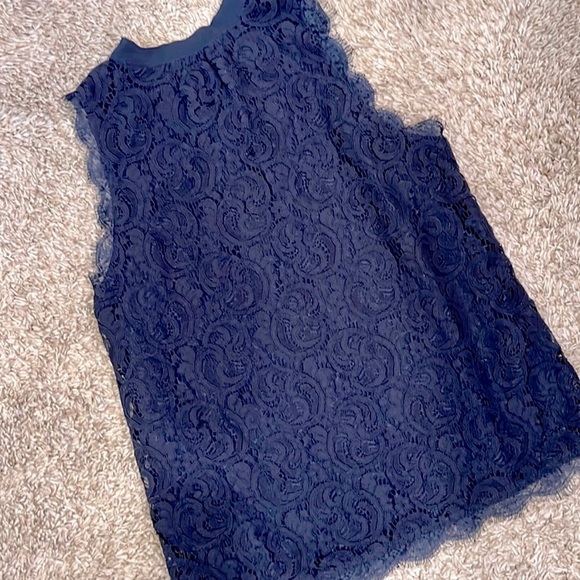 NWT Skies Are Blue Navy Kirt Scallop Trim Lace Blouse (Small) - Picture 3 of 4